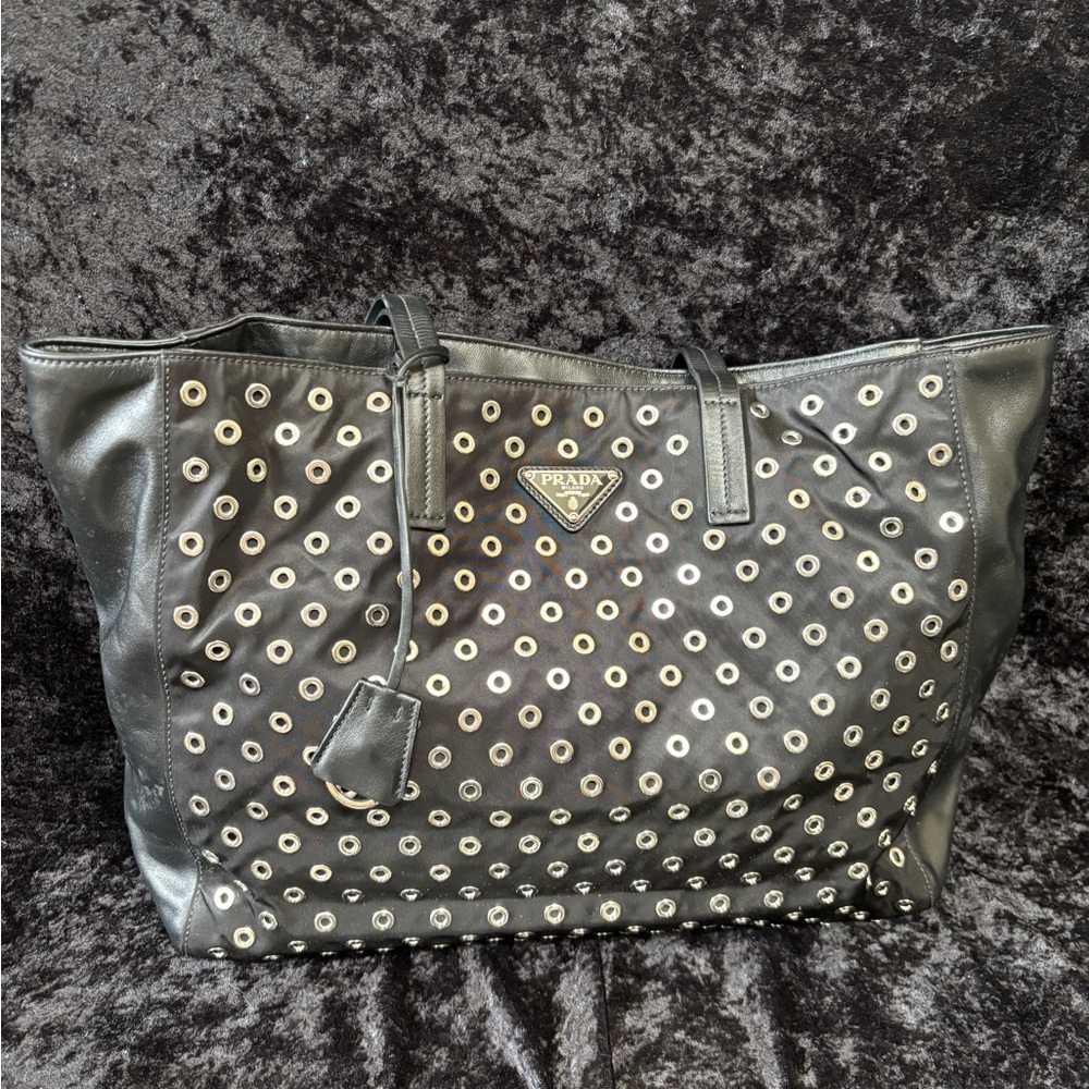 💯 Authentic Prada Black Studded Leather Tote Bag